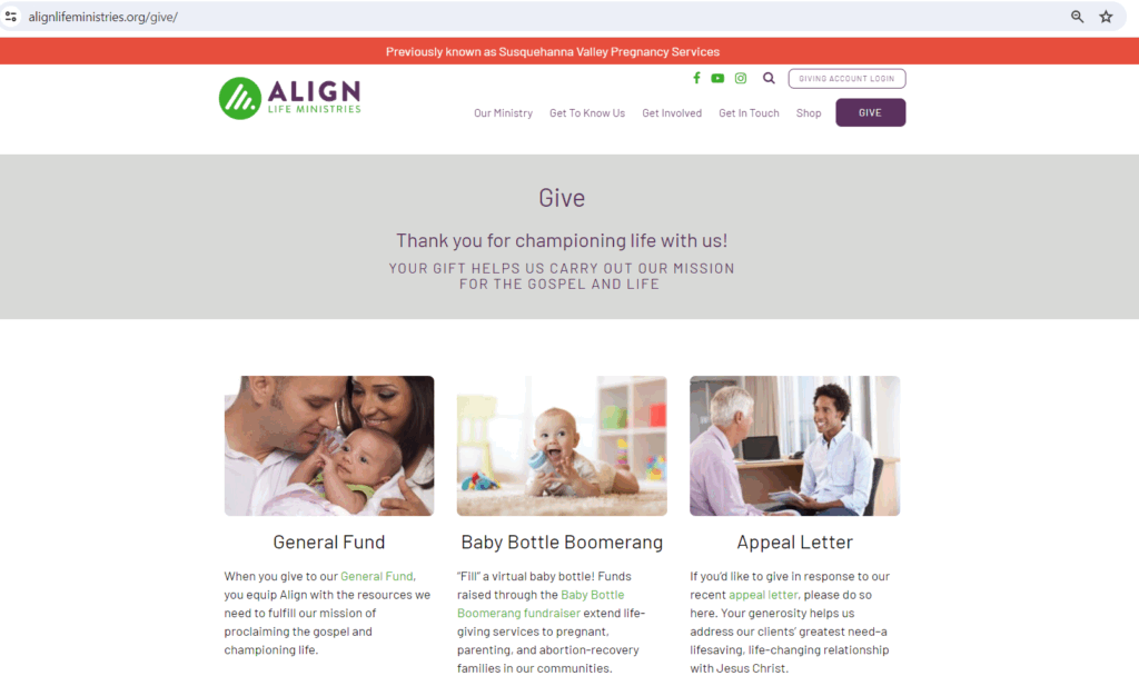 donate to align life ministries